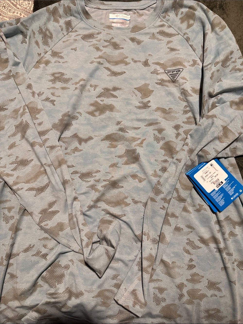 Columbia Light Blue & Taupe Camo Long Sleeve Performance Top